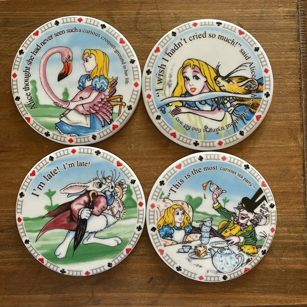Alice in Wonderland Coaster Set of Four 4"Ceramic Coasters Paul Cardew Design - Picture 1 of 10